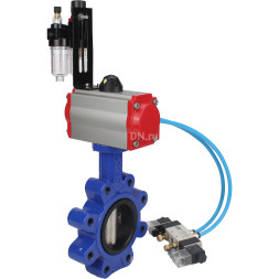 Затвор дисковый поворотный WBV1616E-2W-Fb-H Ду100 Ру16 LUG корпус - чугун QT450, диск - чугун QT450, уплотнение - EPDM, с пневмоприводом PA-SA-130, пневмораспределителем 4V320-08 AC220V и БПВ AFC2000