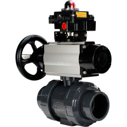 Кран шаровой BV4242E-FP-GRM-ISO Дн80 Ру10 полнопроходной, корпус - НПВХ, шар - НПВХ, уплотнение - EPDM, с пневмоприводом PA-DA-105-1, пневмораспределителем 4M310-08 AC220V и БКВ APL-410N EX