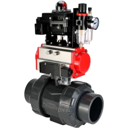 Кран шаровой BV4242E-FP-GRM-ISO Дн65 Ру10 полнопроходной, корпус - НПВХ, шар - НПВХ, уплотнение - EPDM, с пневмоприводом PA-SA-065, пневмораспределителем 4M310-08 DC24V, БКВ APL-410N EX и БПВ AFC2000