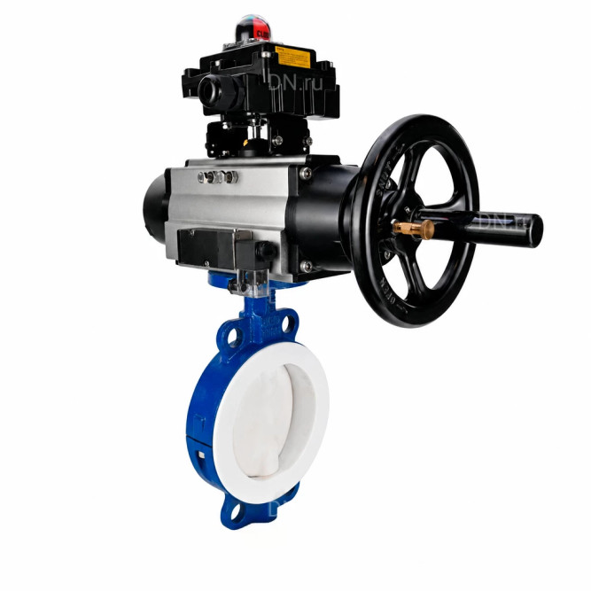 Затвор дисковый поворотный WBV3434Pf-2W-Fb-R Ду200 Ру16, корпус - углеродистая сталь WCB, диск - углеродистая сталь WCB, футерованный PTFE, уплотнение - PTFE, с пневмоприводом PA-DA-105-1, пневмораспределителем 4M310-08 AC220V и БКВ APL-410N EX в Алматы