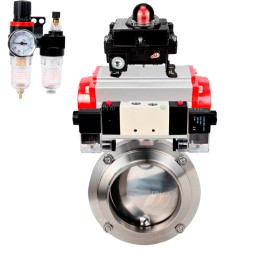 Затвор дисковый поворотный WBV3131S-2W-W-H Ду32 Ру10 под приварку, пищевая нержавеющая сталь 304, уплотнение – Silicon, с пневмоприводом PA-SA-065, пневмораспределителем 4V320-10 AC220V, БКВ APL-410N EX и БПВ AFC2000