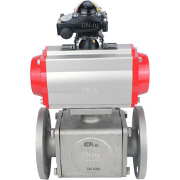 Кран шаровой BV3232P(4pc)-FP-3WL-F Ду65 Ру16 полнопроходной трехходовой, фланцевый, корпус - нержавеющая сталь SS316, с пневмоприводом PA-DA-083 двойного действия и БКВ APL-210N