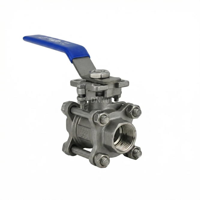 Кран шаровой BV3232P(3pc)-FP-T-ISO-H 1 1/2″ Ду40 Ру40 полнопроходной, нержавеющая сталь AISI 316, резьбовой, с ISO фланцем и рукояткой в Алматы