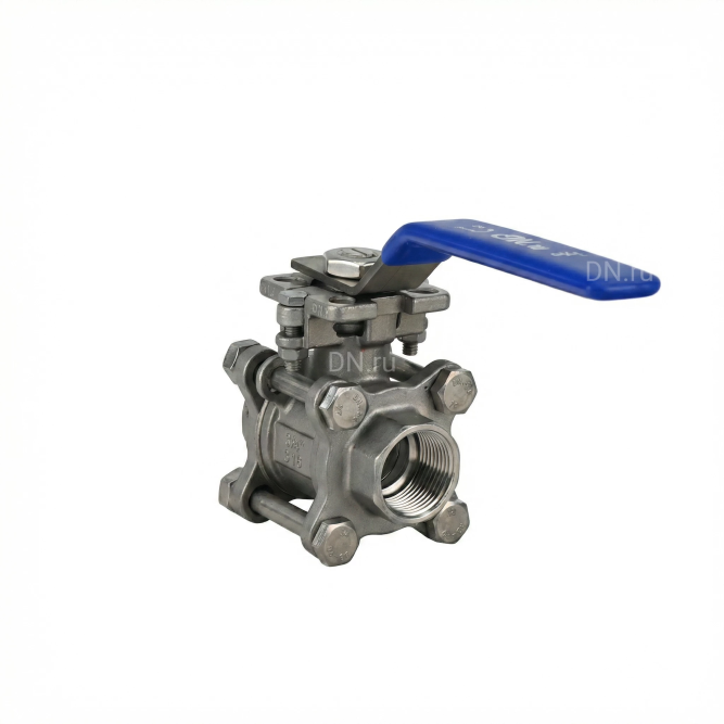 Кран шаровой BV3232P(3pc)-FP-T-ISO-H 1 1/2″ Ду40 Ру40 полнопроходной, нержавеющая сталь AISI 316, резьбовой, с ISO фланцем и рукояткой в Алматы