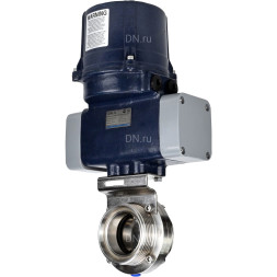 Затвор дисковый поворотный WBV3131S-2W-T-H Ду32 Ру10 резьбовой, корпус - пищевая нерж. сталь AISI 304, диск - нерж. сталь AISI 304, уплотнение - Silicon, с электроприводом четвертьоборотным QTSA-N-003EM-O0-220VAC с пружинным возвратом