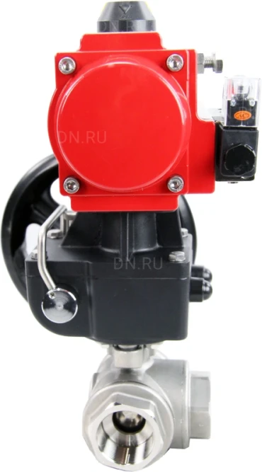 Кран шаровой BV3232P(4pc)-SP-3WL-T-ISO-H Ду50 Ру63 стандартнопроходной трехходовой L-тип, нерж. сталь SS316, внутренняя резьба, уплотнение - PTFE, пн.приводом PA-DA-065, пн.распределителем 4M310-08 DC24V и ручным дублером MON1-250-T26-ISO в Алматы