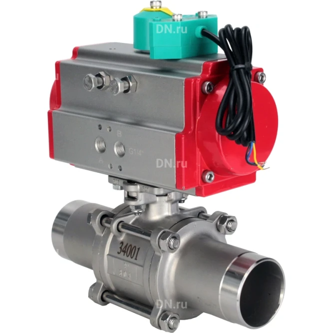 Кран шаровой BV3131P(3pc)-FP-W-ISO-H LONG Ду40 Ру40 полнопроходной, корпус - нержавеющая сталь 304, уплотнение - PTFE, под приварку, с пневмоприводом PA-DA-065 и магнитным переключателем ALS200D в Алматы