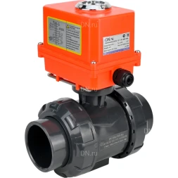 Кран шаровой BV4242E-FP-GRM-ISO Дн20 Ру10 полнопроходной, корпус - НПВХ, шар - НПВХ, уплотнение - EPDM, с электроприводом QT-N-003EM-O1-220VAC-У1 MINI