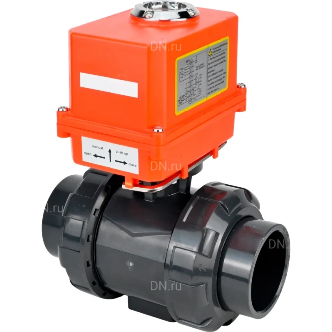 Кран шаровой BV4242E-FP-GRM-ISO Дн20 Ру10 полнопроходной, корпус - НПВХ, шар - НПВХ, уплотнение - EPDM, с электроприводом QT-N-003EM-O1-220VAC-У1 MINI в Алматы