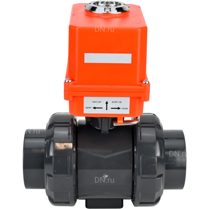 Кран шаровой BV4242E-FP-GRM-ISO Дн20 Ру10 полнопроходной, корпус - НПВХ, шар - НПВХ, уплотнение - EPDM, с электроприводом QT-N-003EM-O1-220VAC-У1 MINI в Алматы