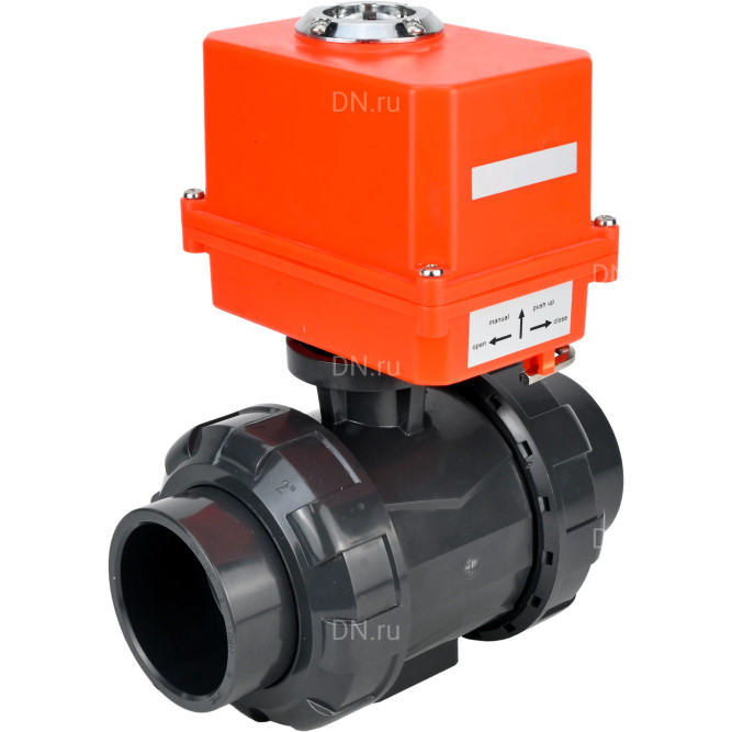 Кран шаровой BV4242E-FP-GRM-ISO Дн20 Ру10 полнопроходной, корпус - НПВХ, шар - НПВХ, уплотнение - EPDM, с электроприводом QT-N-003EM-O1-220VAC-У1 MINI в Алматы