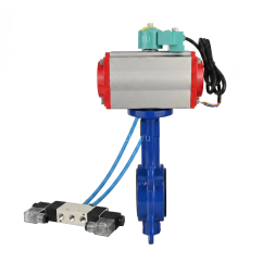 Затвор дисковый поворотный WBV1132N-2W-Fb-H Ду40 Ру16 корпус - чугун GG25, диск - нержавеющая сталь 316L, уплотнение - NBR, с пневмоприводом PA-SA-083, пневмораспределителем 4V320-10 AC220V и магнитным переключателем ALS200D