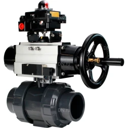 Кран шаровой BV4242E-FP-GRM-ISO Дн100 Ру10 полнопроходной, корпус - НПВХ, шар - НПВХ, уплотнение - EPDM, с пневмоприводом PA-DA-105-1, пневмораспределителем 4M310-08 AC220V и БКВ APL-410N EX