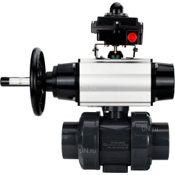 Кран шаровой BV4242E-FP-GRM-ISO Дн100 Ру10 полнопроходной, корпус - НПВХ, шар - НПВХ, уплотнение - EPDM, с пневмоприводом PA-DA-105-1, пневмораспределителем 4M310-08 AC220V и БКВ APL-410N EX