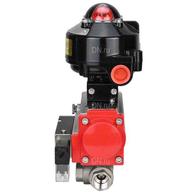 Кран шаровой BV3232P(4pc)-SP-3WL-T-ISO-H 1/2″ Ду40 Ру63 стандартнопроходной трехходовой L-тип, нержавеющая сталь SS316, внутренняя резьба, уплотнение - PTFE, с пн.приводом PA-SA-083 пн.распределителем 4M310-08 DC24V БКВ APL-510N-EX в Алматы
