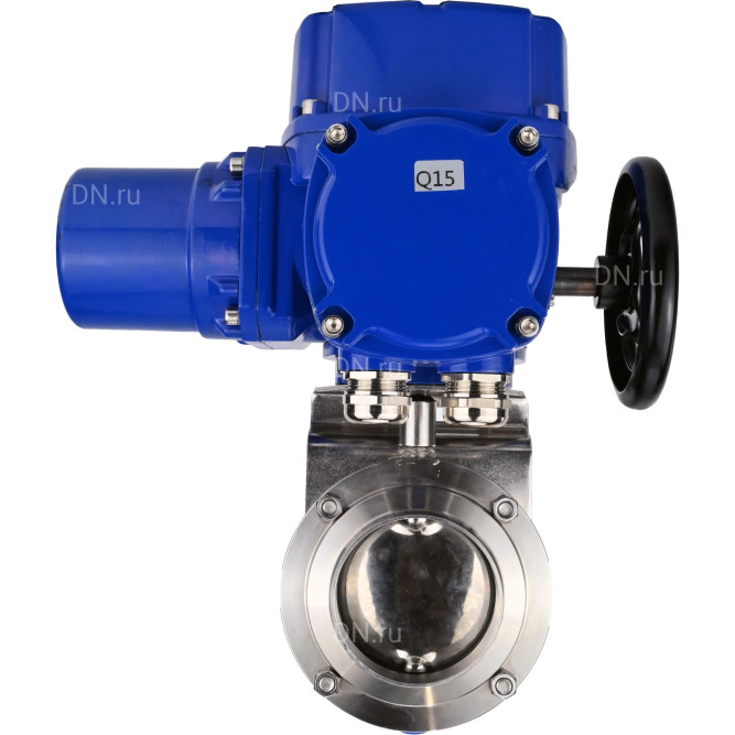 Затвор дисковый поворотный WBV3131S-2W-W-H Ду20 Ру10 под приварку, корпус - пищевая нержавеющая сталь 304, уплотнение - Silicon, с электроприводом QT-N-005M-O2-220VAC-У1 с моментной муфтой и штурвалом в Алматы