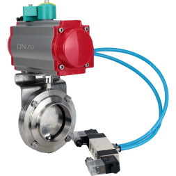 Затвор дисковый поворотный WBV3131E-2W-W-H Ду15 Ру10 под приварку, корпус - пищевая нержавеющая сталь 304, уплотнение - EPDM, с пневмоприводом PA-DA-052, пневмораспределителем 4M320-08 AC220V, магнитным переключателем ALS200D