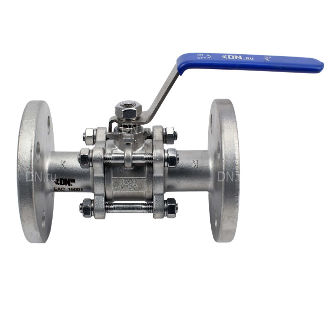 Кран шаровой BV3131P(3pc)-FP-F-H Ду20 Ру40, полнопроходной, трехсоставной, сталь 304, уплотнение - PTFE, фланцевый с рукояткой в Алматы