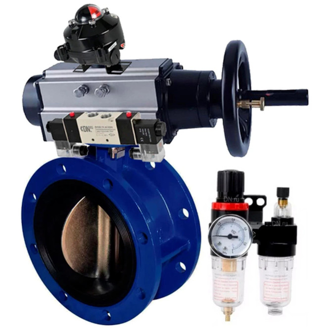 Затвор дисковый поворотный WBV1331E-2W-F-H Ду50 Ру16, фланцевый, корпус - чугун GGG40, диск - нержавеющая сталь 304, уплотнение - EPDM, с пневмоприводом PA-DA-105-1, с пневмораспределителем 4V320-10 AC220V, БКВ APL-210N, БПВ AFC2000 в Алматы