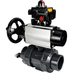 Кран шаровой BV4242E-FP-GRM-ISO Дн32 Ру10 полнопроходной, корпус - НПВХ, шар - НПВХ, уплотнение - EPDM, с пневмоприводом PA-DA-105-1, пневмораспределителем 4V320-10 AC220V и БКВ APL-410N EX