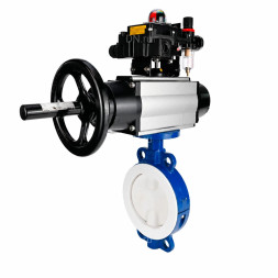 Затвор дисковый поворотный WBV3434Pf-2W-Fb-R Ду200 Ру16, корпус - угл. сталь WCB, диск - угл. сталь WCB, футерованный PTFE, уплотнение - PTFE, с пневмоприводом PA-DA-105-1, пневмораспределителем 4M310-08 AC220V, БКВ APL-410N EX и БПВ AFC2000