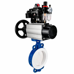 Затвор дисковый поворотный WBV3434Pf-2W-Fb-R Ду200 Ру16, корпус - угл. сталь WCB, диск - угл. сталь WCB, футерованный PTFE, уплотнение - PTFE, с пневмоприводом PA-DA-105-1, пневмораспределителем 4M310-08 AC220V, БКВ APL-410N EX и БПВ AFC2000