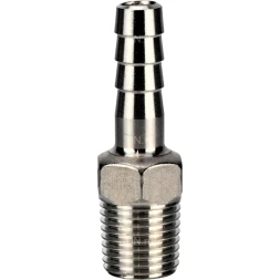 Штуцер елочка BF31-T-1/2-15 1/2″х15мм Ду15 Ру16 шланговый, корпус - нержавеющая сталь AISI 304 (CF8), присоединение - наружная резьба/штуцер