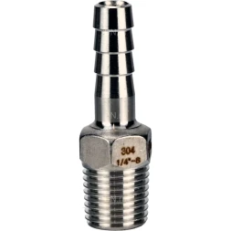 Штуцер елочка BF31-T-1/2-15 1/2″х15мм Ду15 Ру16 шланговый, корпус - нержавеющая сталь AISI 304 (CF8), присоединение - наружная резьба/штуцер