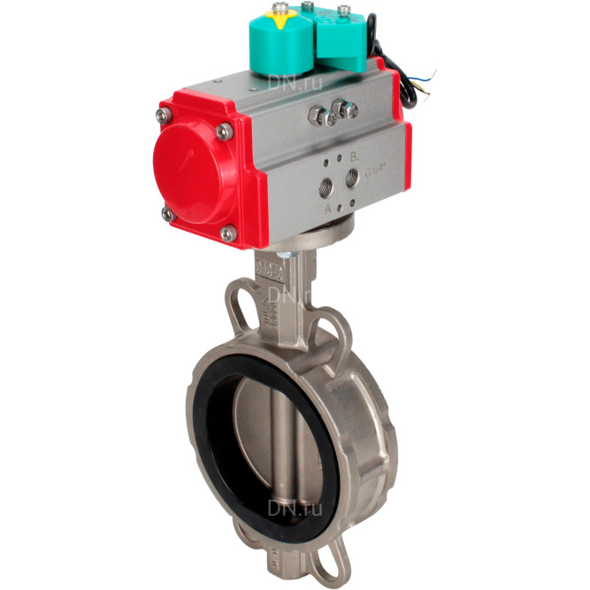 Затвор дисковый поворотный WBV3232N-2W-Fb-H Ду100 Ру16 корпус - нержавеющая сталь 316L, диск - нержавеющая сталь 316L, уплотнение - NBR, с пневмоприводом PA-DA-105 и магнитным переключателем ALS200D в Алматы