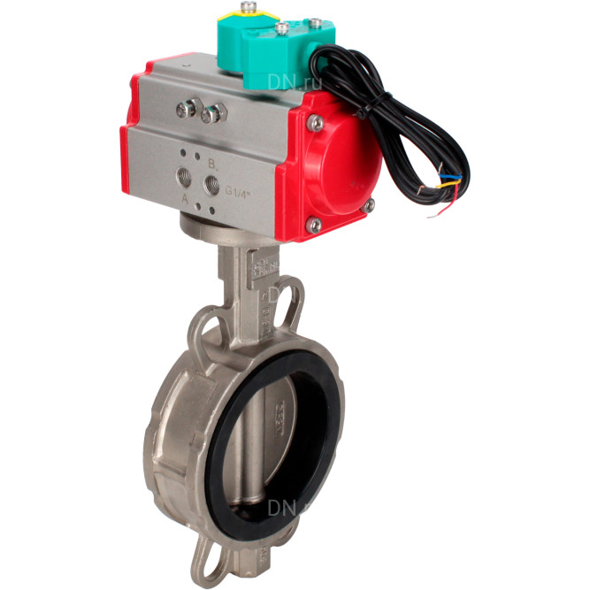 Затвор дисковый поворотный WBV3232N-2W-Fb-H Ду100 Ру16 корпус - нержавеющая сталь 316L, диск - нержавеющая сталь 316L, уплотнение - NBR, с пневмоприводом PA-DA-105 и магнитным переключателем ALS200D в Алматы