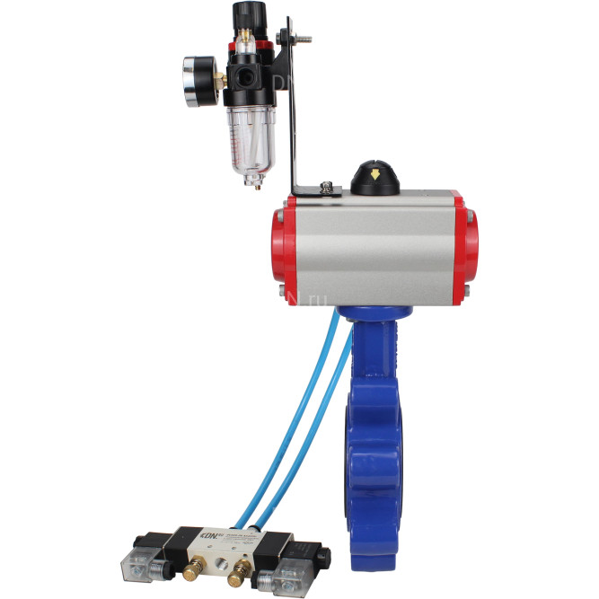 Затвор дисковый поворотный WBV1631E-2W-Fb-H Ду150 Ру16 LUG корпус - чугун QT450, диск - нержавеющая сталь 304, уплотнение - EPDM, с пневмоприводом PA-DA-105, пневмораспределителем 4V320-08 AC220V и БПВ AFC2000 в Алматы