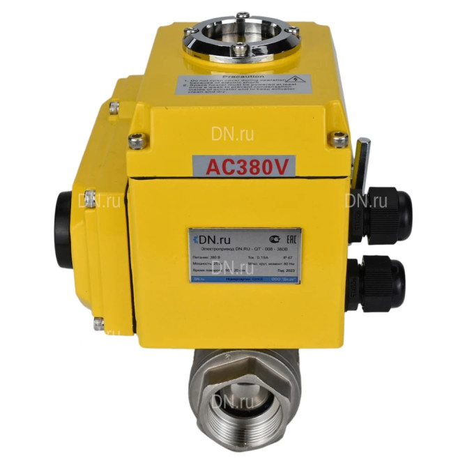 Кран шаровой BV3232P(2pc)-FP-T-ISO-H Ду10 Ру63 полнопроходной двухходовой, нержавеющая сталь 316, внутренняя резьба, уплотнение - PTFE, с электроприводом четвертьоборотным QT-N-005EM-O1-380VAC-У1 в Алматы