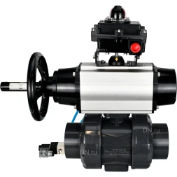 Кран шаровой BV4242E-FP-GRM-ISO Дн40 Ру10 полнопроходной, корпус - НПВХ, шар - НПВХ, уплотнение - EPDM, с пневмоприводом PA-DA-105-1, пневмораспределителем 4V320-10 AC220V и БКВ APL-410N EX
