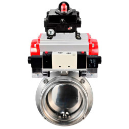Затвор дисковый поворотный WBV3131E-2W-T-H Ду32 Ру10 резьбовой, пищевая нержавеющая сталь 304, уплотнение – EPDM, с пневмоприводом PA-DA-065, пневмораспределителем 4V320-08 AC220V и БКВ APL-410N EX