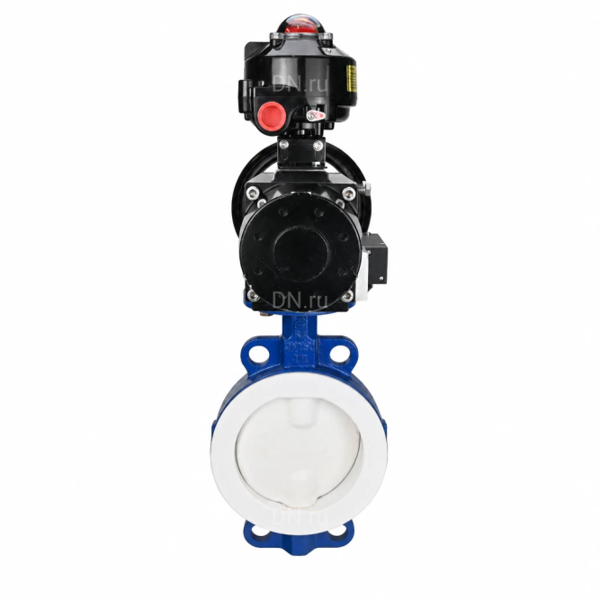 Затвор дисковый поворотный WBV3434Pf-2W-Fb-R Ду150 Ру16, корпус - углеродистая сталь WCB, диск - углеродистая сталь WCB, футерованный PTFE, уплотнение - PTFE, с пневмоприводом PA-DA-105-1, пневмораспределителем 4M310-08 AC220V и БКВ APL-510N EX в Алматы