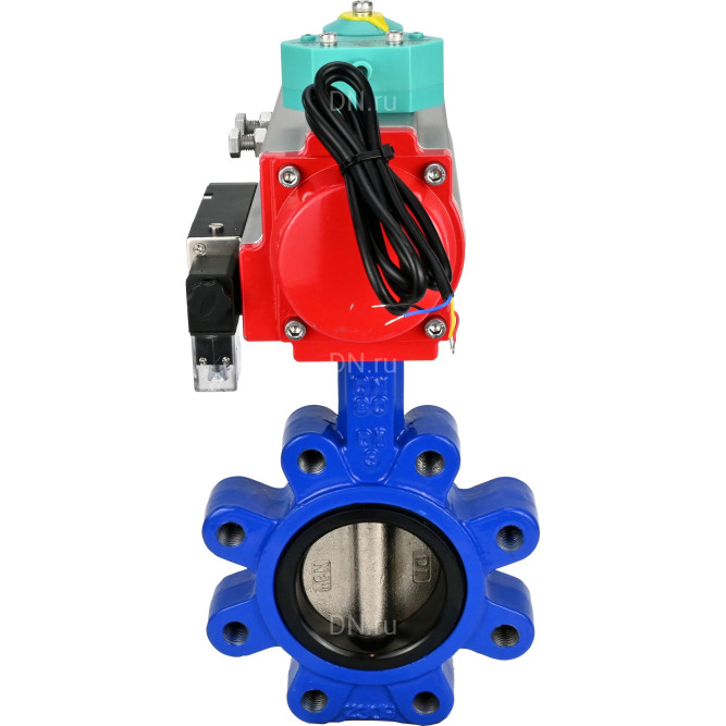 Затвор дисковый поворотный WBV1616E-2W-Fb-H Ду80 Ру16 LUG корпус - чугун QT450, диск - чугун QT450, уплотнение - EPDM, с пневмоприводом PA-DA-083, пневмораспределителем 4M310-08 AC220V и магнитным переключателем ALS200D в Алматы