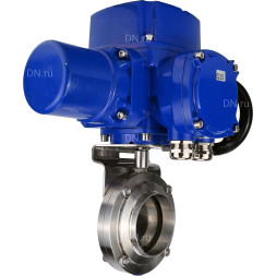 Затвор дисковый поворотный WBV3131S-2W-W-H Ду32 Ру10 под приварку, корпус - пищевая нержавеющая сталь 304, уплотнение - Silicon, с электроприводом QT-N-005M-O2-220VAC-У1 с моментной муфтой и штурвалом