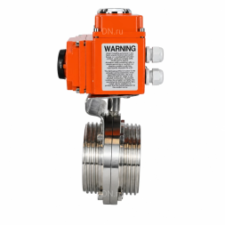 Затвор дисковый поворотный WBV3131E-2W-T-H Ду80 Ру10 резьбовой, корпус - пищевая нержавеющая сталь 304, уплотнение - EPDM, с электроприводом QT-N-003EM-O1-24VDC-У1 HARK