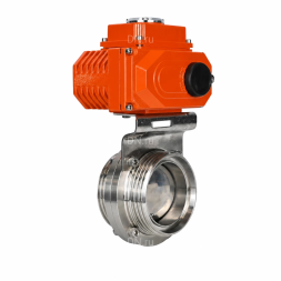Затвор дисковый поворотный WBV3131E-2W-T-H Ду80 Ру10 резьбовой, корпус - пищевая нержавеющая сталь 304, уплотнение - EPDM, с электроприводом QT-N-003EM-O1-24VDC-У1 HARK