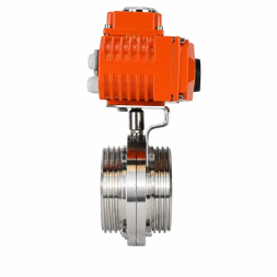Затвор дисковый поворотный WBV3131E-2W-T-H Ду80 Ру10 резьбовой, корпус - пищевая нержавеющая сталь 304, уплотнение - EPDM, с электроприводом QT-N-003EM-O1-24VDC-У1 HARK