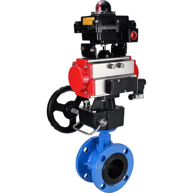 Затвор дисковый поворотный WBV1313E-2W-F-H Ду50 Ру16 фланцевый, корпус - чугун GGG40, диск - чугун GGG40, EPDM, с пневмоприводом PA-DA-105, пневмораспределителем 4M310-08 AC220V, БКВ APL-410N EX и ручным дублером MON1-250-T26-ISO в Алматы