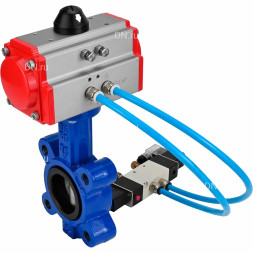 Затвор дисковый поворотный WBV1631N-2W-Fb-H Ду125 Ру16 LUG, корпус - чугун QT450, диск - нержавеющая сталь 304, уплотнение - NBR, с пневмоприводом PA-SA-140 и пневмораспределителем 4M320-10 AC220V