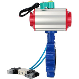 Затвор дисковый поворотный WBV1631N-2W-Fb-H Ду65 Ру16 LUG корпус - чугун QT450, диск - нержавеющая сталь 304, уплотнение - NBR, с пневмоприводом PA-DA-065, пневмораспределителем 4V320-08 AC220V и магнитным переключателем ALS200D