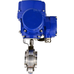 Затвор дисковый поворотный WBV3131S-2W-W-H Ду40 Ру10 под приварку, корпус - пищевая нержавеющая сталь 304, уплотнение - Silicon, с электроприводом QT-N-005M-O2-220VAC-У1 с моментной муфтой и штурвалом
