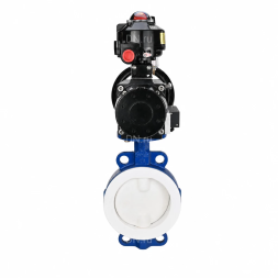 Затвор дисковый поворотный WBV3434Pf-2W-Fb-R Ду150 Ру16, корпус - угл. сталь WCB, диск - угл. сталь WCB, футерованный PTFE, уплотнение - PTFE, с пневмоприводом PA-DA-105-1, пневмораспределителем 4M310-08 AC220V, БКВ APL-510N EX и БПВ AFC2000