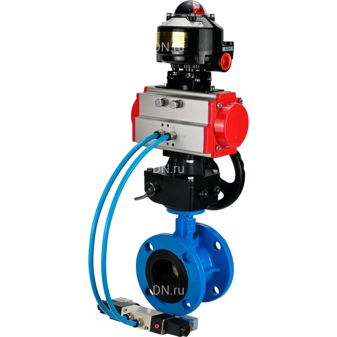 Затвор дисковый поворотный WBV1313E-2W-F-H Ду80 Ру16, корпус - чугун GGG40, диск - чугун GGG40, уплотнение - EPDM, с пневмоприводом PA-DA-105, пневмораспределителем 4M320-10 AC220V, ручным дублером MON1-250-T26-ISO и БКВ APL-510N EX в Алматы