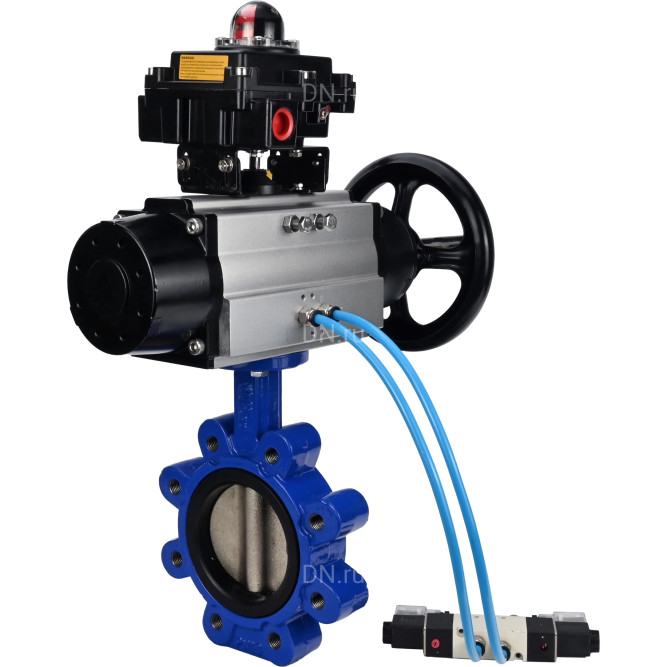 Затвор дисковый поворотный WBV1616N-2W-Fb-H Ду125 Ру16 LUG корпус - чугун QT450, диск - чугун QT450, уплотнение - NBR, с пневмоприводом PA-DA-105-1, пневмораспределителем 4V320-10 AC220V и БКВ APL-410N EX в Алматы