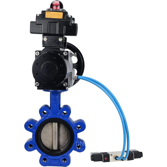 Затвор дисковый поворотный WBV1616N-2W-Fb-H Ду125 Ру16 LUG корпус - чугун QT450, диск - чугун QT450, уплотнение - NBR, с пневмоприводом PA-DA-105-1, пневмораспределителем 4V320-10 AC220V и БКВ APL-410N EX в Алматы