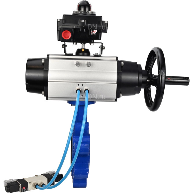 Затвор дисковый поворотный WBV1616N-2W-Fb-H Ду125 Ру16 LUG корпус - чугун QT450, диск - чугун QT450, уплотнение - NBR, с пневмоприводом PA-DA-105-1, пневмораспределителем 4V320-10 AC220V и БКВ APL-410N EX в Алматы