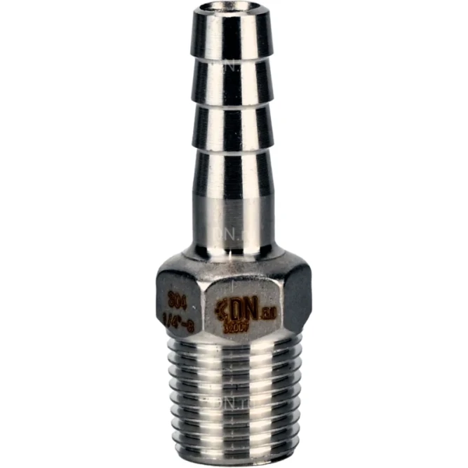 Штуцер елочка BF31-T-3/4-12 3/4″х12мм Ду20 Ру16 шланговый, корпус - нержавеющая сталь AISI 304 (CF8), присоединение - наружная резьба/штуцер в Алматы